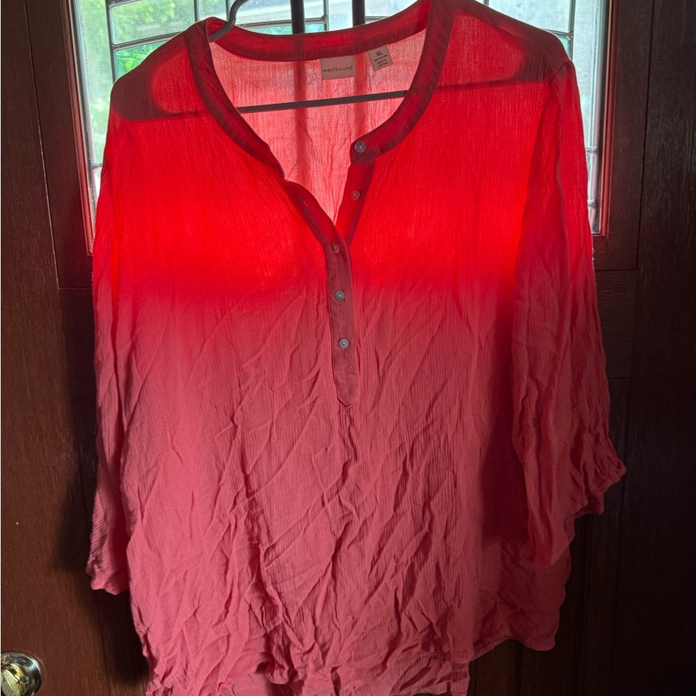 Women's Red Button-Up Blouse